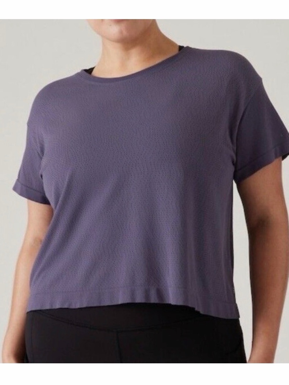 Athleta Women’s Ether Seamless Mesh Tee Top Shirt Nightfall Purple XL Gym Nylon